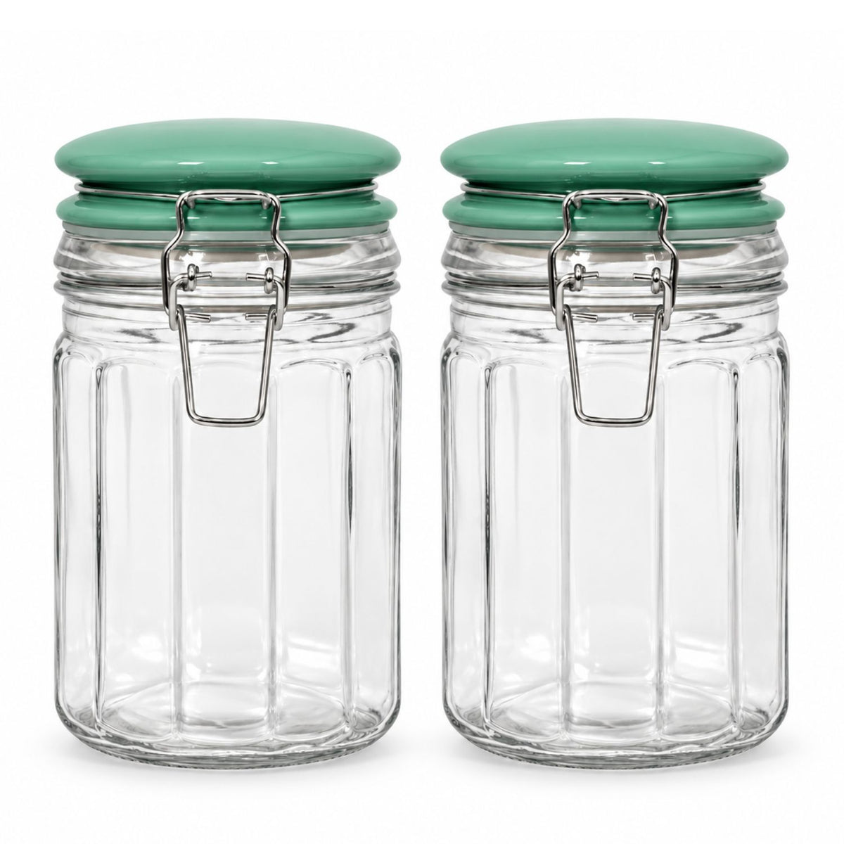 2Pcs 700ml Airtight Clip Lock Green Ceramic Lid Glass Storage Jar