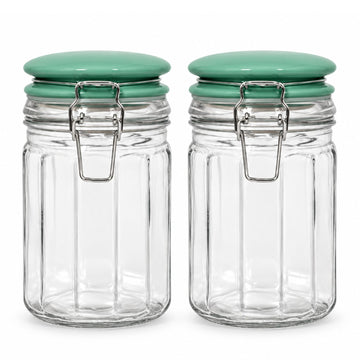 2Pcs 700ml Airtight Clip Lock Green Ceramic Lid Glass Storage Jar