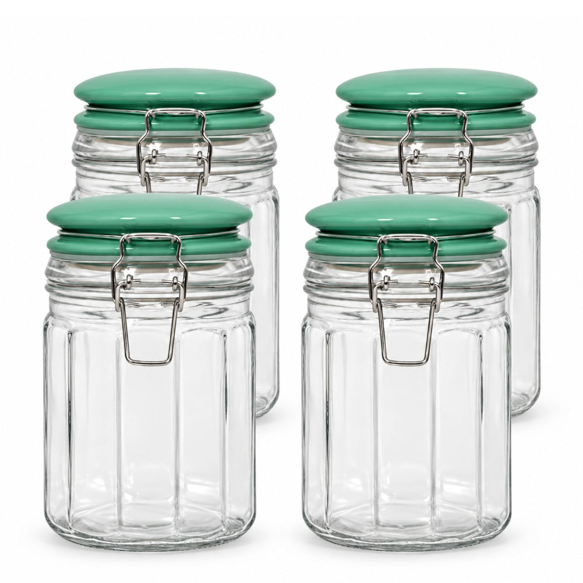 4Pcs 700ml Airtight Clip Lock Green Ceramic Lid Glass Storage Jar