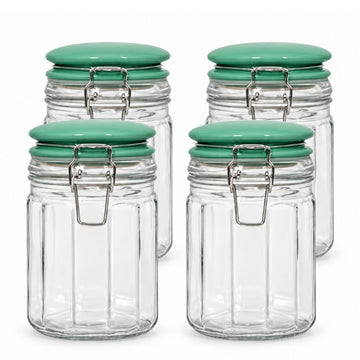 4Pcs 700ml Airtight Clip Lock Green Ceramic Lid Glass Storage Jar