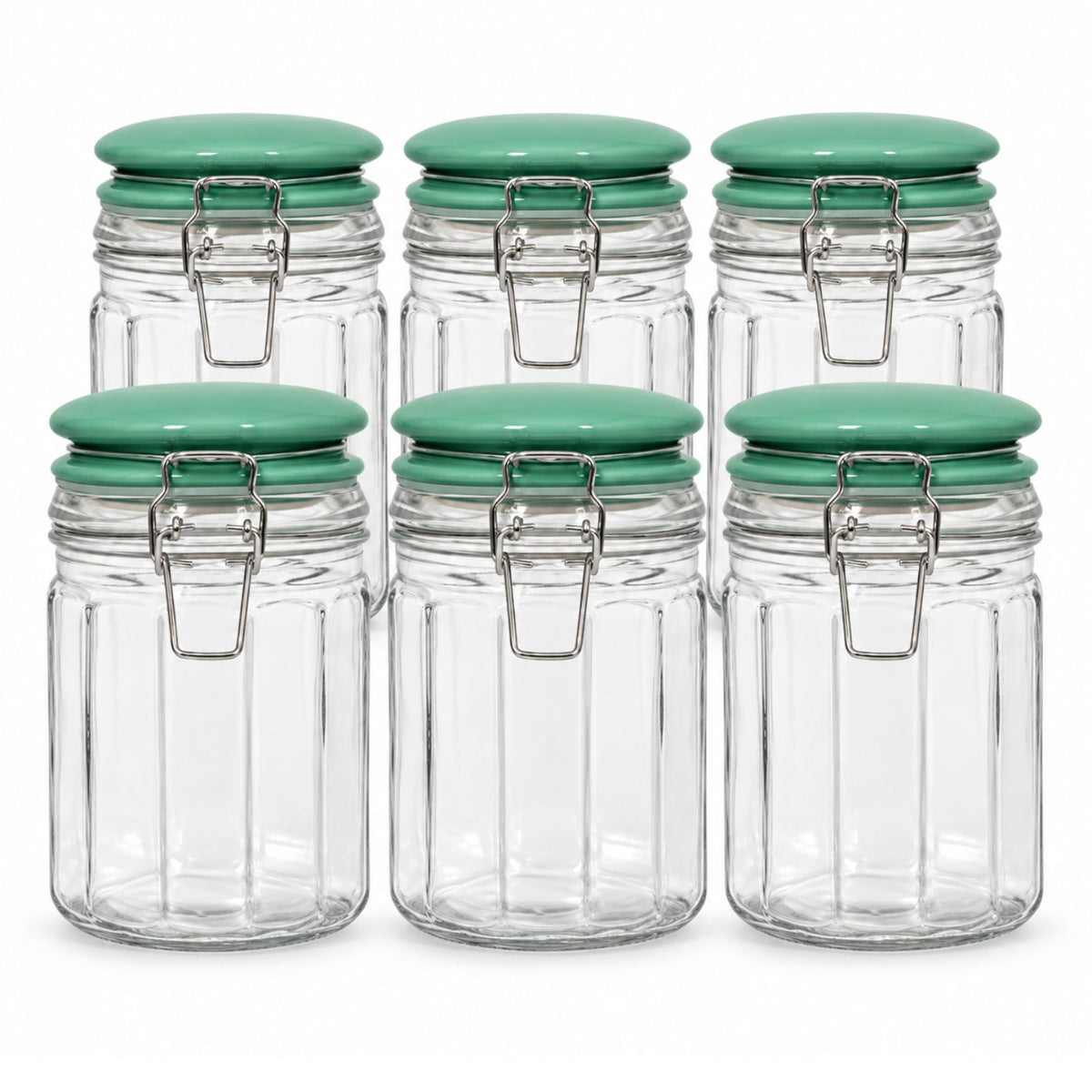 6Pcs 700ml Airtight Clip Lock Green Ceramic Lid Glass Storage Jar