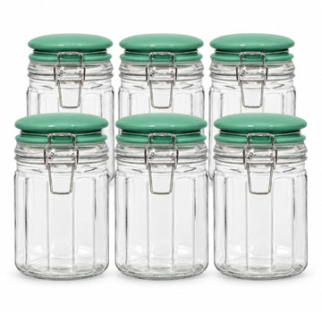 6Pcs 700ml Airtight Clip Lock Green Ceramic Lid Glass Storage Jar