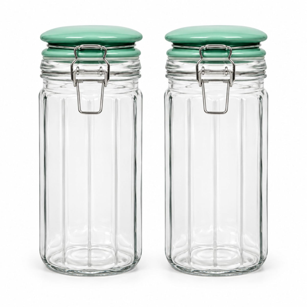2Pcs 1050ml Airtight Clip Lock Green Ceramic Lid Glass Storage Jar