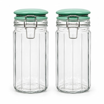 2Pcs 1050ml Airtight Clip Lock Green Ceramic Lid Glass Storage Jar