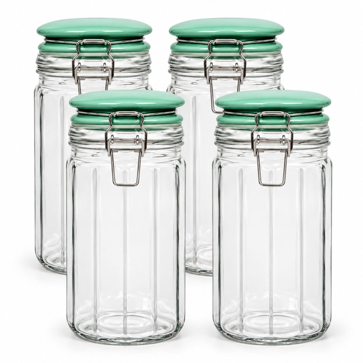 4Pcs 1050ml Airtight Clip Lock Green Ceramic Lid Glass Storage Jar