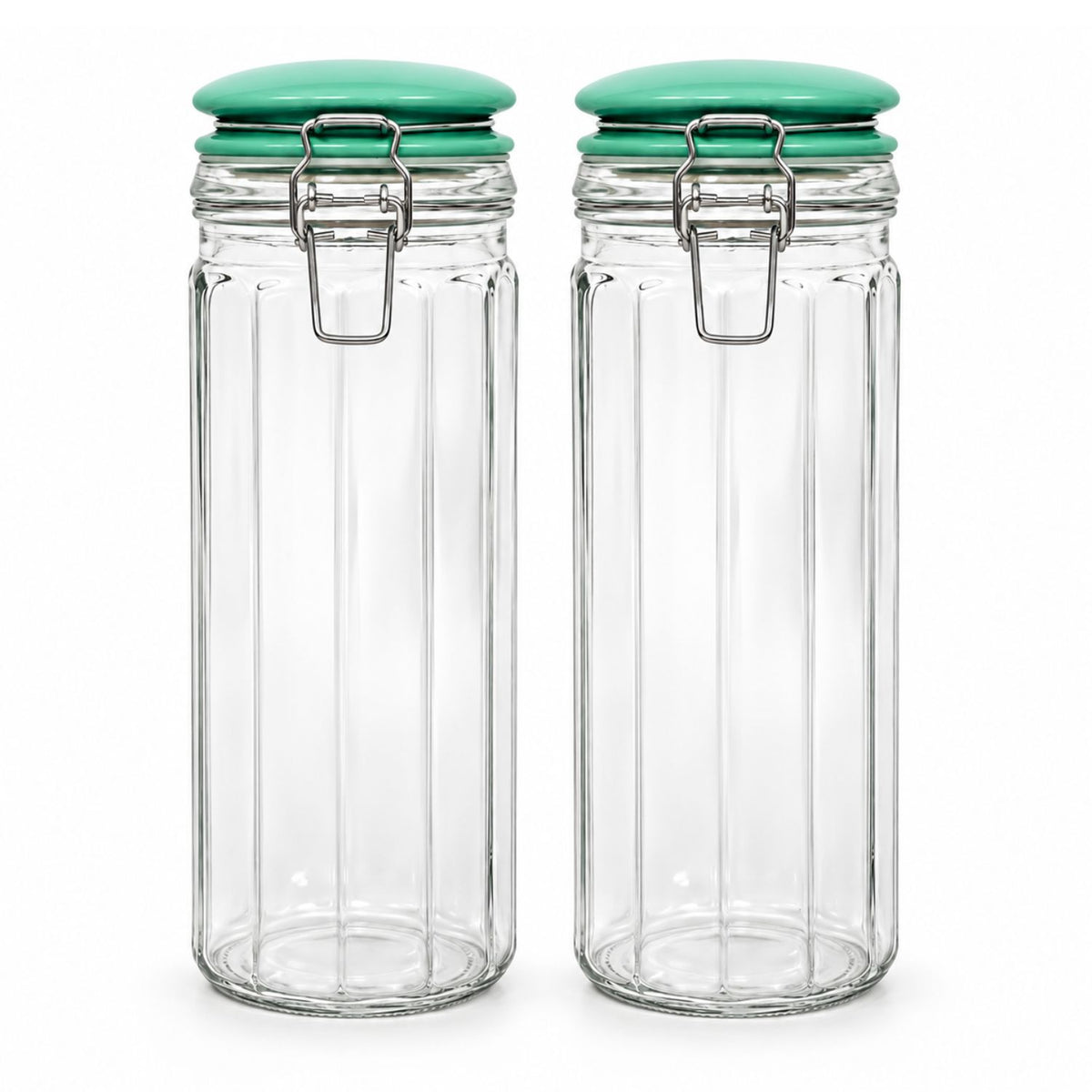 2Pcs 1350ml Airtight Clip Lock Green Ceramic Lid Glass Storage Jar