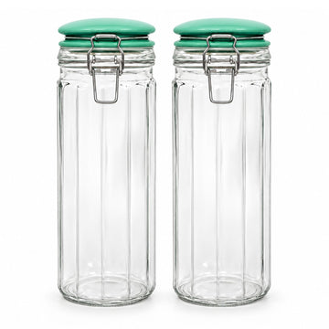 2Pcs 1350ml Airtight Clip Lock Green Ceramic Lid Glass Storage Jar