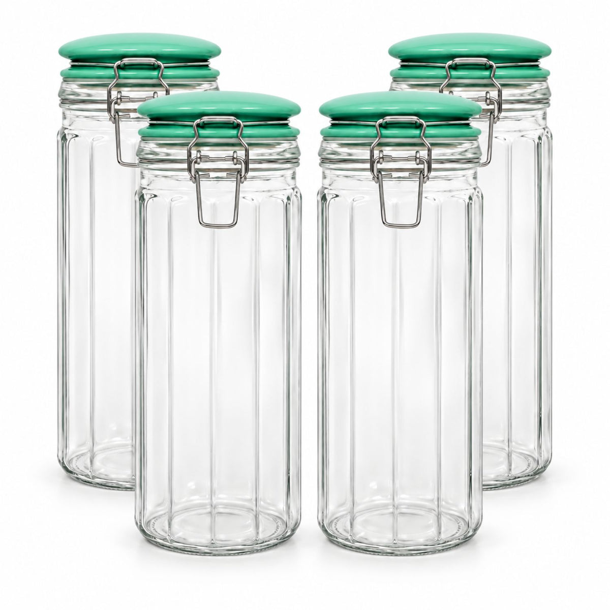 4Pcs 1350ml Airtight Clip Lock Green Ceramic Lid Glass Storage Jar