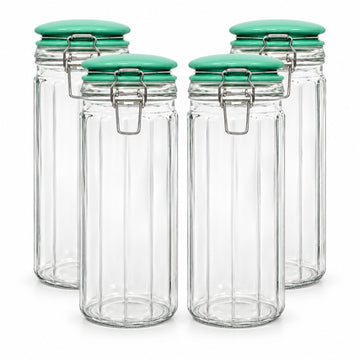 4Pcs 1350ml Airtight Clip Lock Green Ceramic Lid Glass Storage Jar