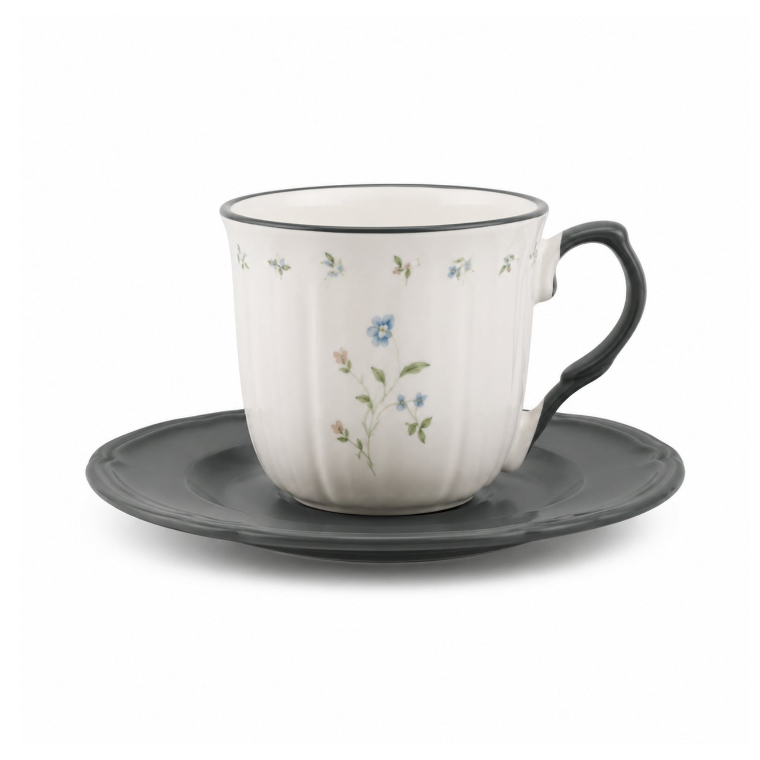 Floral Teacup & Saucer Set 220ml Grey New China Dishwasher Safe