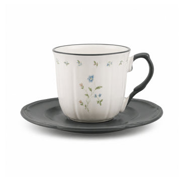 Floral Teacup & Saucer Set 220ml Grey New China Dishwasher Safe