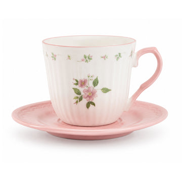 Floral Teacup & Saucer Set 220ml Pink New China Dishwasher Safe