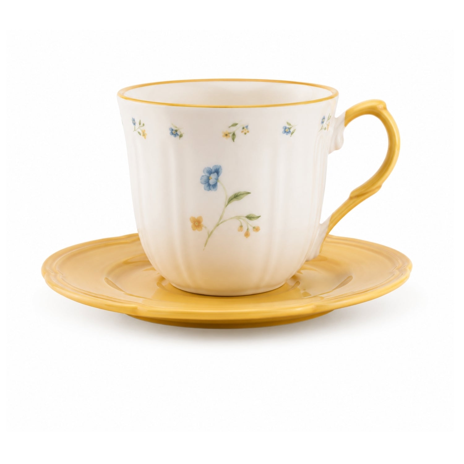 Floral Teacup & Saucer Set 220ml Yellow New China Dishwasher Safe