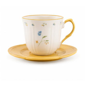 Floral Teacup & Saucer Set 220ml Yellow New China Dishwasher Safe
