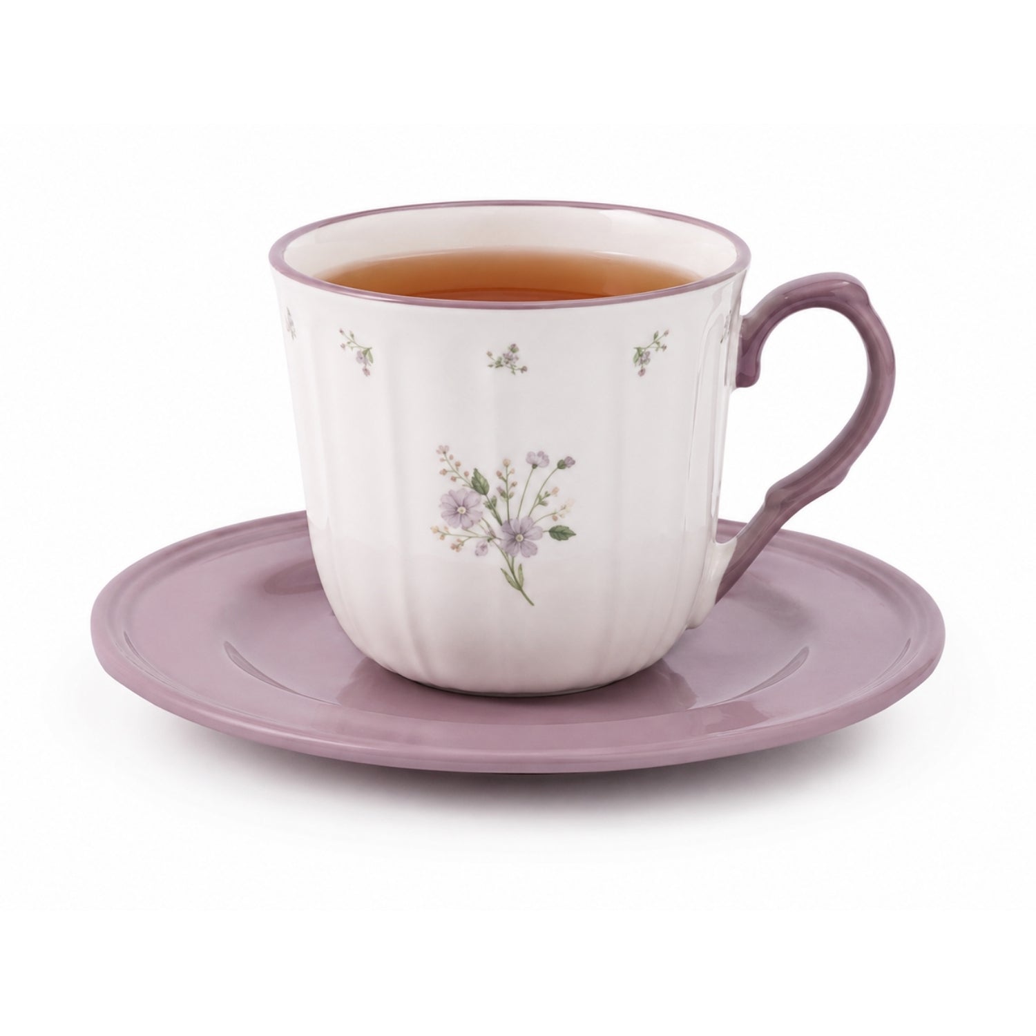Floral Teacup & Saucer Set 220ml Purple New China Dishwasher Safe