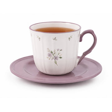 Floral Teacup & Saucer Set 220ml Purple New China Dishwasher Safe