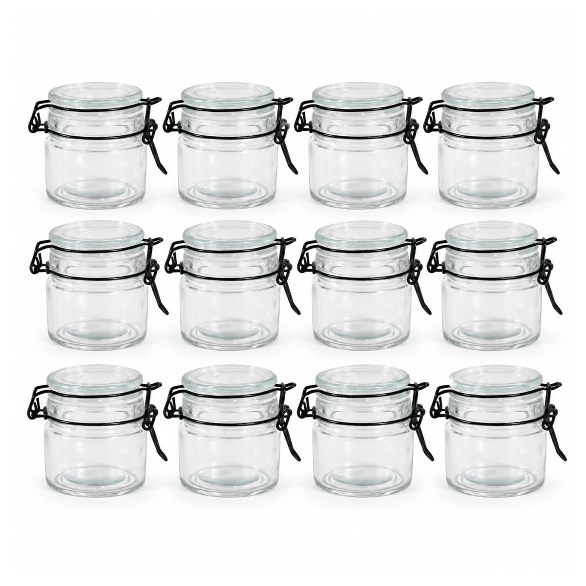 12Pcs 90ml Black Clip Top Lid Glass Storage Jar