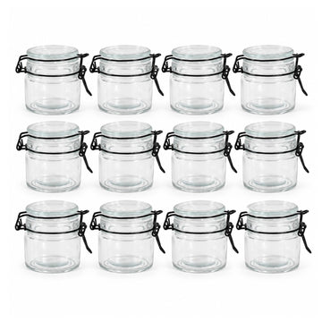 12Pcs 90ml Black Clip Top Lid Glass Storage Jar