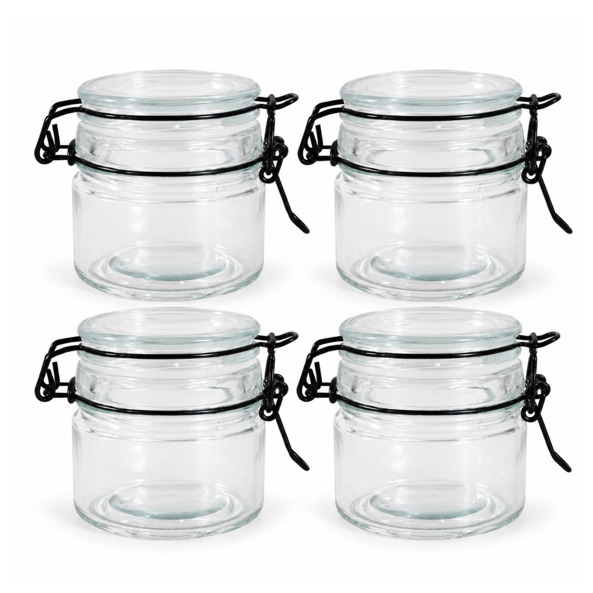 4Pcs 90ml Black Clip Top Lid Glass Storage Jar