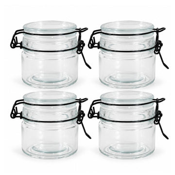 4Pcs 90ml Black Clip Top Lid Glass Storage Jar