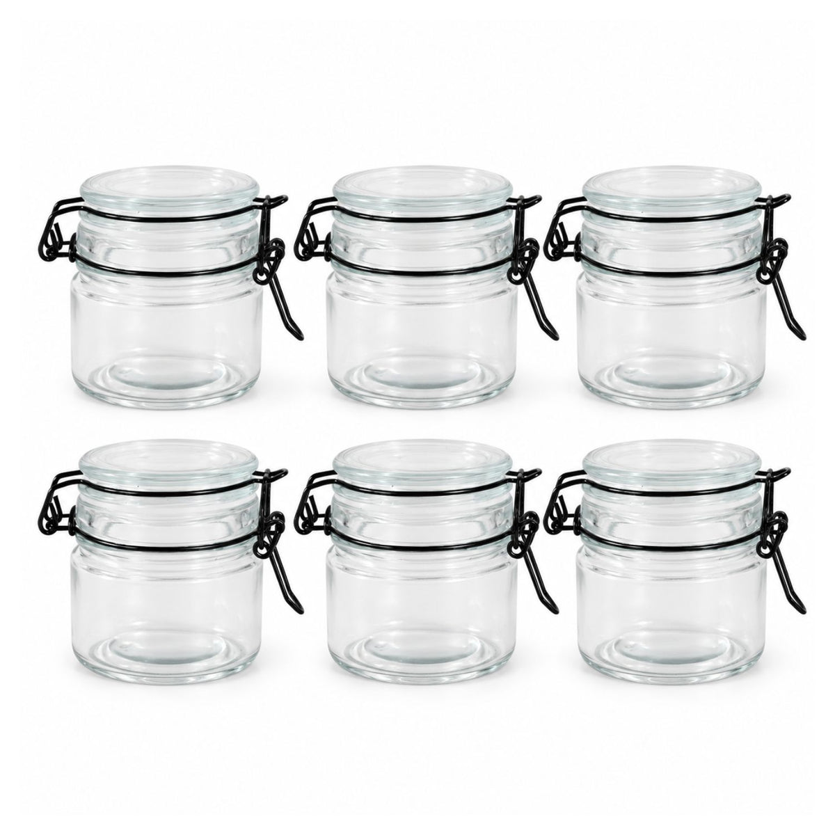 6Pcs 90ml Black Clip Top Lid Glass Storage Jar