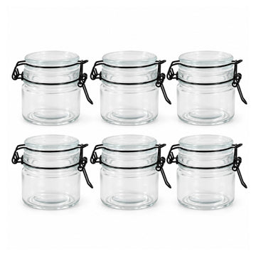 6Pcs 90ml Black Clip Top Lid Glass Storage Jar