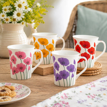Floral Mug Set of 4 355ml New China Tea Coffee Cups