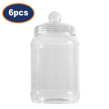 6Pcs 1300ml Clear PET Plastic Vintage Style Large Sweet Jar