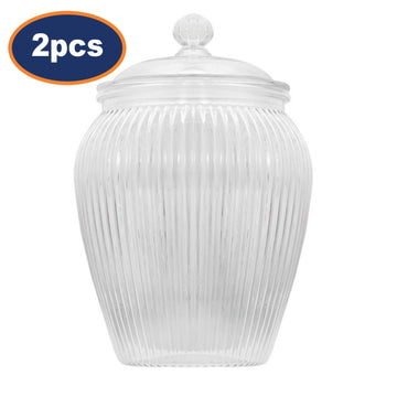 2Pcs 1500ml Clear PET Plastic Ribbed Vintage Style Large Sweet Jar