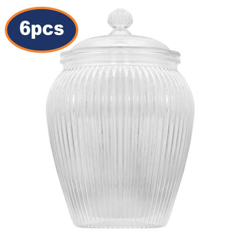6Pcs 1500ml Clear PET Plastic Ribbed Vintage Style Large Sweet Jar