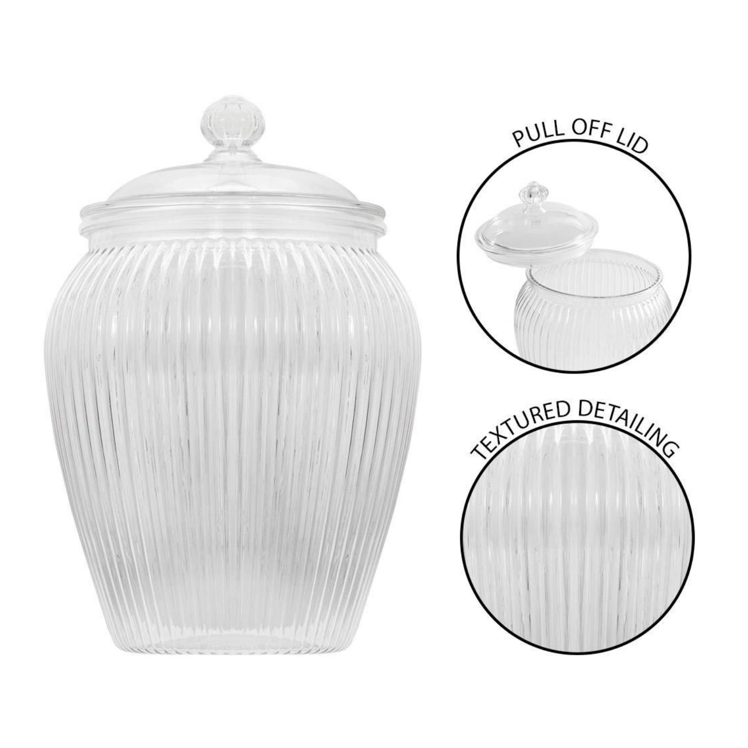 1500ml Clear PET Plastic Ribbed Vintage Style Large Sweet Jar