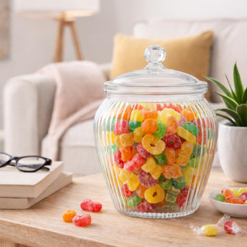 4Pcs 1500ml Clear PET Plastic Ribbed Vintage Style Large Sweet Jar