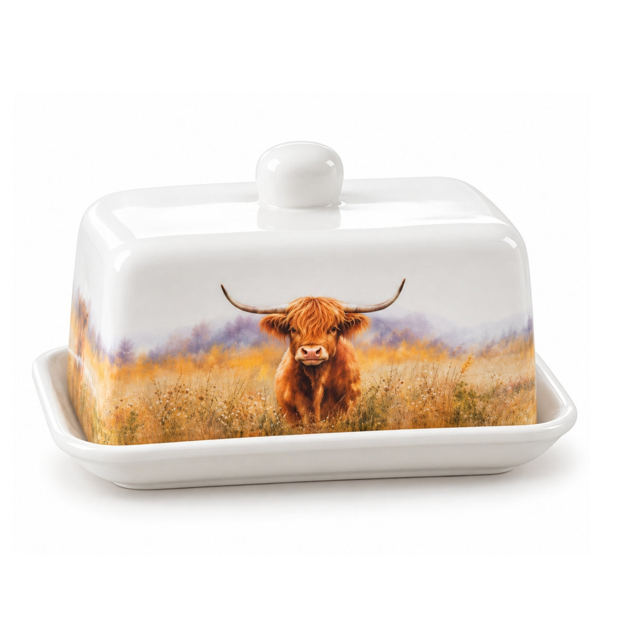 Highland Cow Dolomite Covered Lid Butter Dish