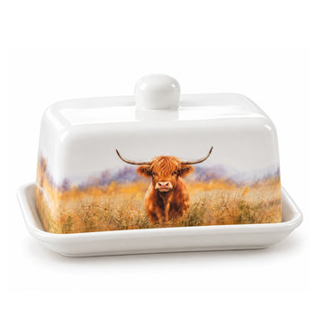 Highland Cow Dolomite Covered Lid Butter Dish