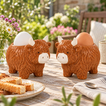 2Pcs Highland Cow Brown Egg Cup Set