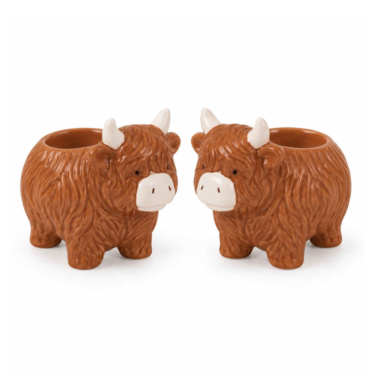 2Pcs Highland Cow Brown Egg Cup Set
