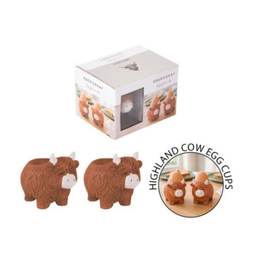 2Pcs Highland Cow Brown Egg Cup Set