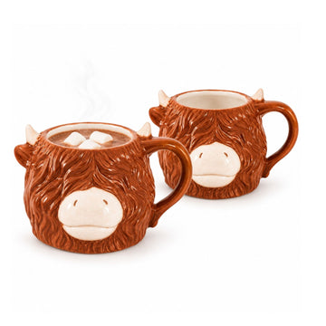 2Pcs 400ml Dolomite Brown Highland Cow Mug
