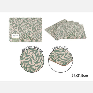 5Pcs Leaf Design Cork Backed MDF 29x21.5cm Placemat Set