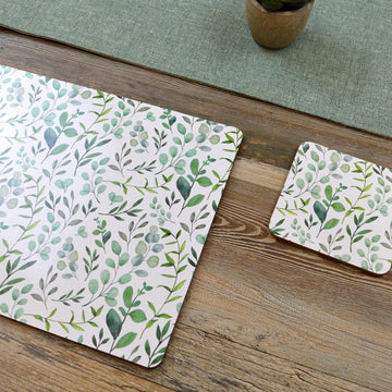 5Pcs Leaf Design Cork Backed MDF 29x21.5cm Placemat Set