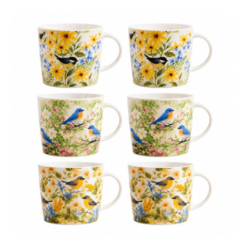 New China Mug Set of 6 350ml | Bird & Floral Tea Coffee Cups