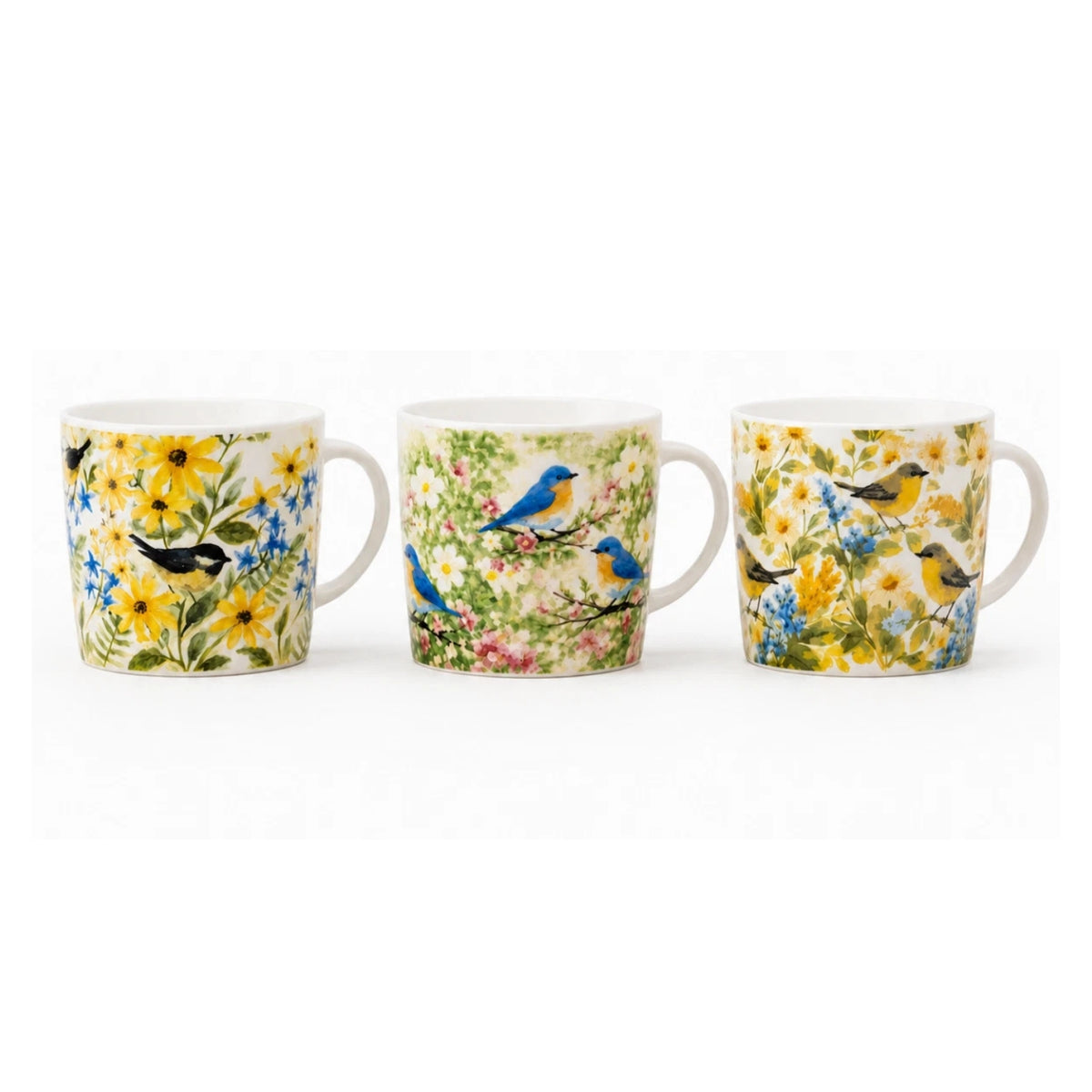 3Pcs 350ml Bird & Floral New China Mug Set