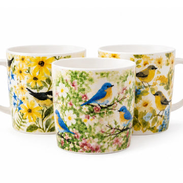 3Pcs 350ml Bird & Floral New China Mug Set