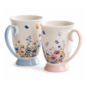 Footed Floral Butterfly Mug Set of 2 310ml | New China Tea Cups