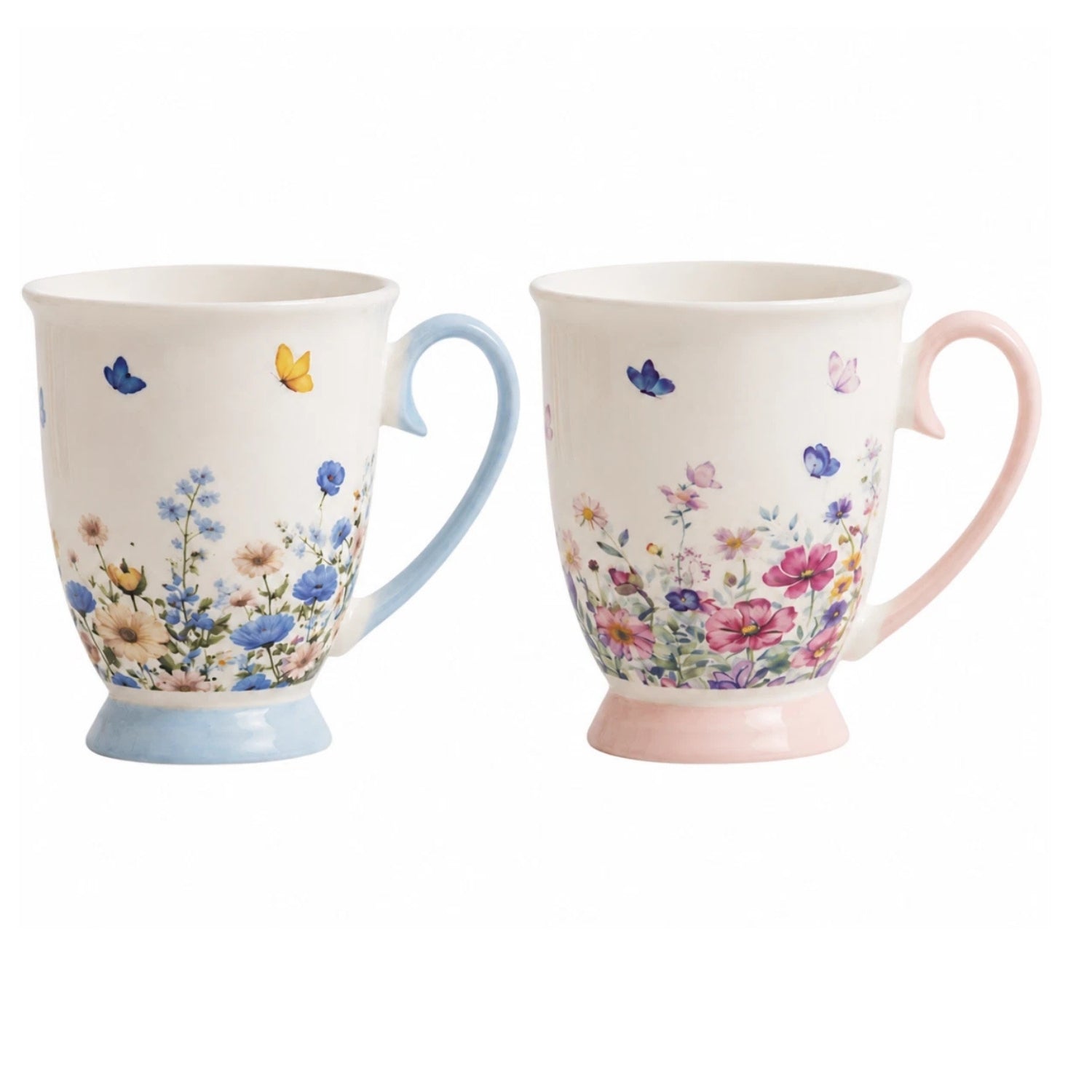 Footed Floral Butterfly Mug Set of 2 310ml | New China Tea Cups