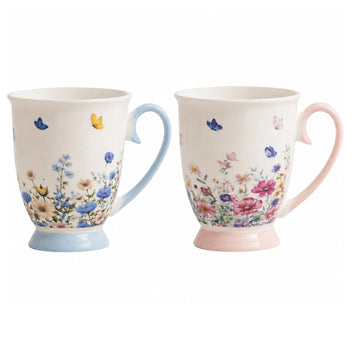 Footed Floral Butterfly Mug Set of 2 310ml | New China Tea Cups