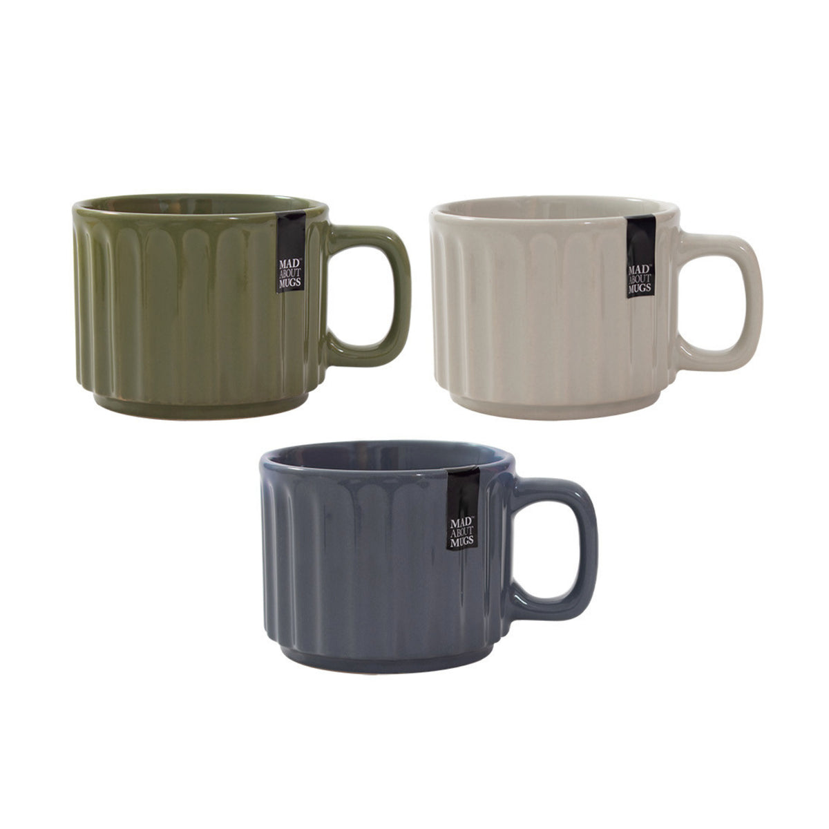 3Pcs New China 360ml Embossed Striped Reactive Glaze Mug Set