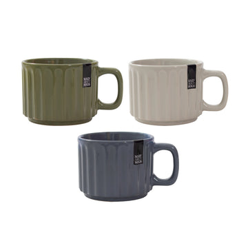 3Pcs New China 360ml Embossed Striped Reactive Glaze Mug Set