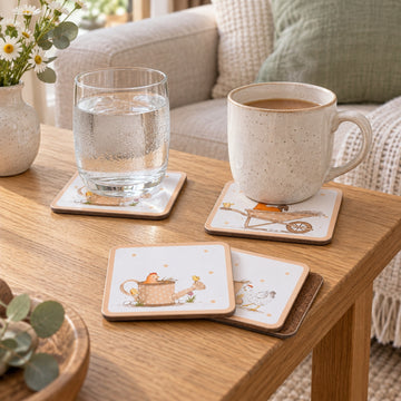 $pcs Dotty Hen Cork Backed 9.5cm Coasters Set