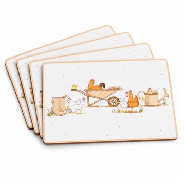 4Pcs Dotty Hen Cork Backed MDF 29x21.5cm Placemat Set